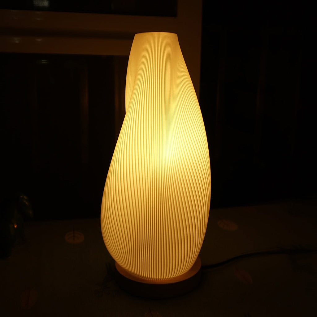 Swirl Pleated Shade Wood Base Table Lamp