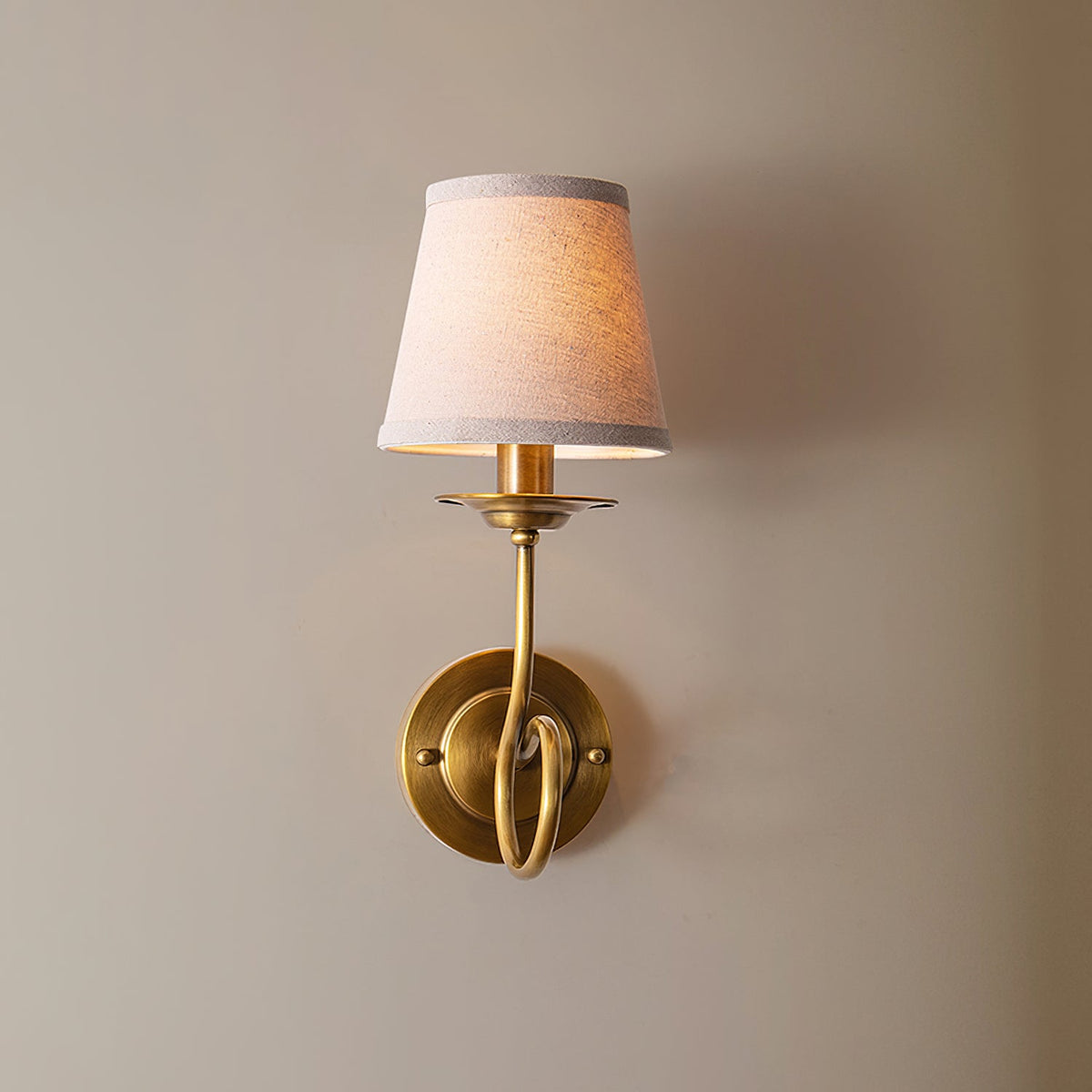 Brass Sphere Linen Shade Wall Light
