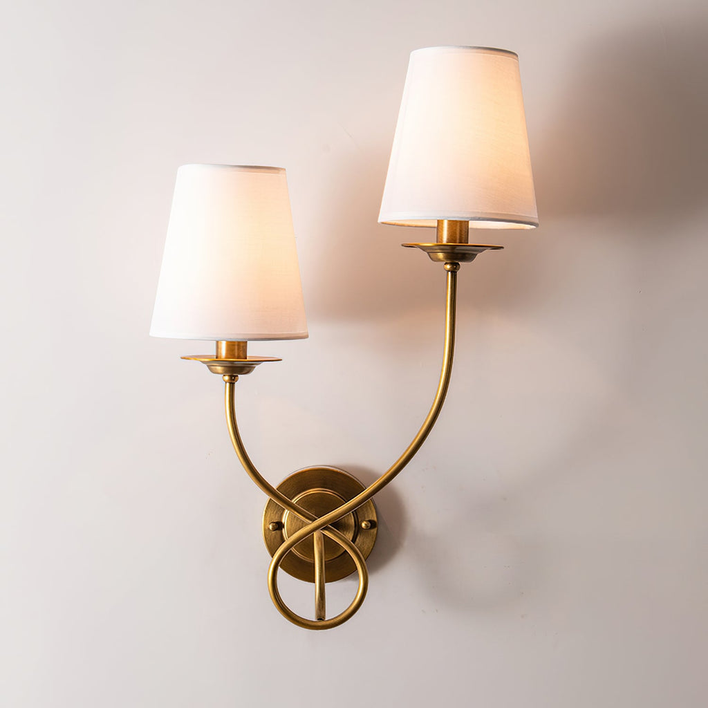 Brass Sphere Linen Shade Wall Light