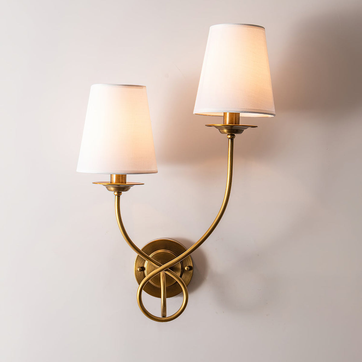 Brass Sphere Linen Shade Wall Light