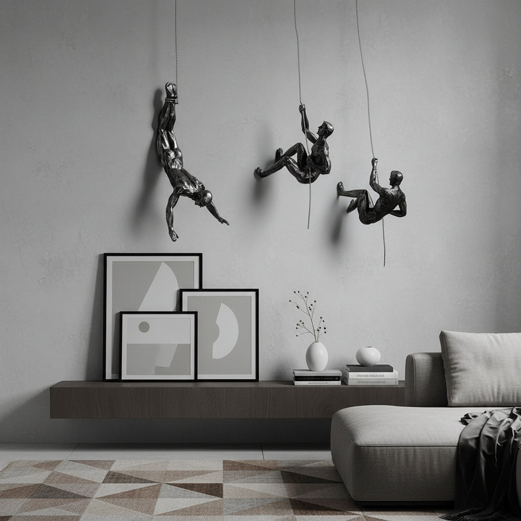 Climbing Figure Resin Wall Sculpture