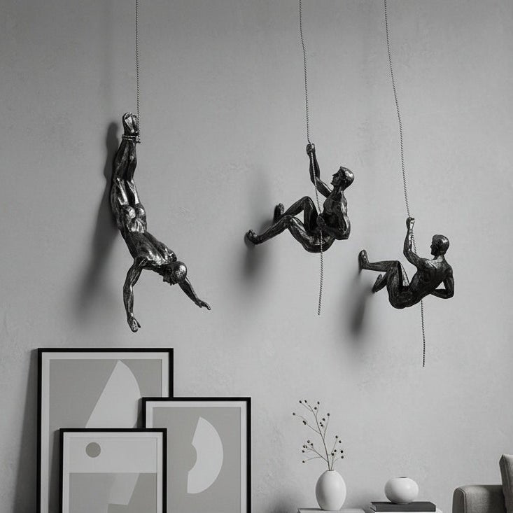 Climbing Figure Resin Wall Sculpture