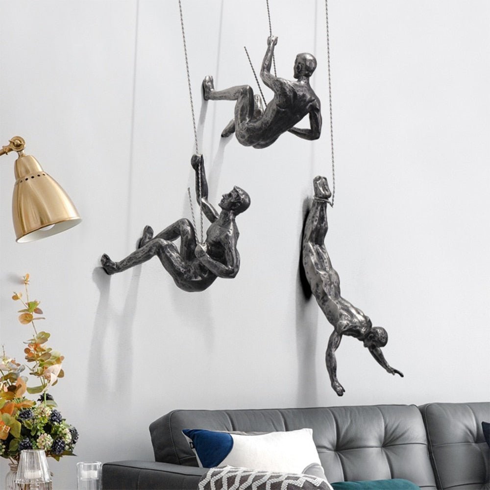 Climbing Figure Resin Wall Sculpture
