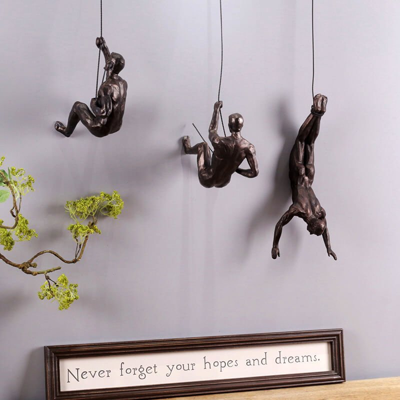 Climbing Figure Resin Wall Sculpture