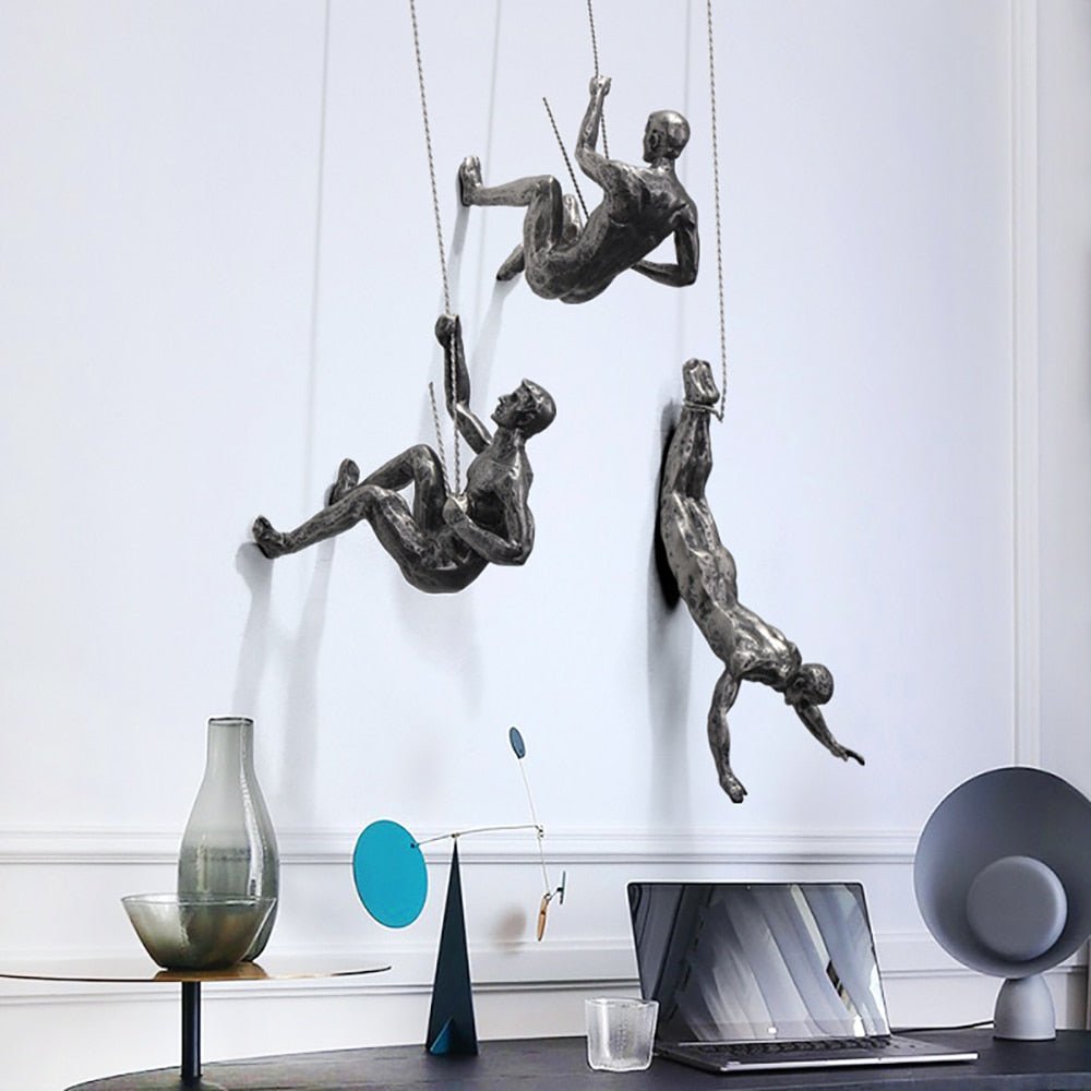 Climbing Figure Resin Wall Sculpture