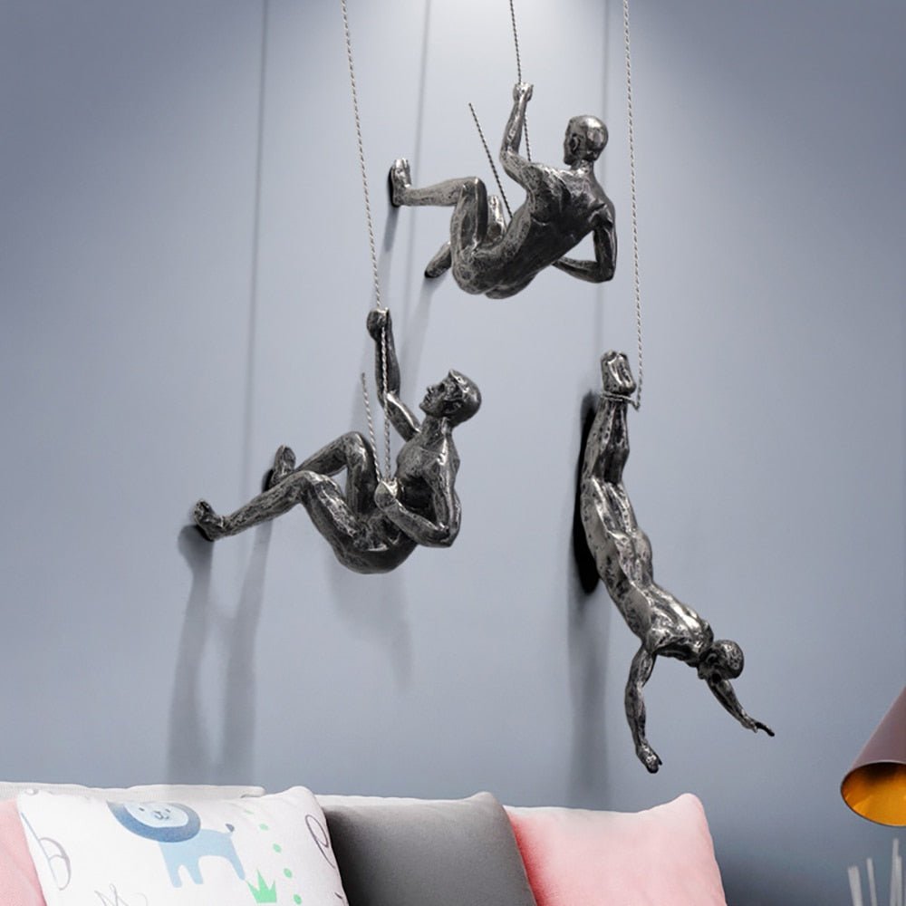 Climbing Figure Resin Wall Sculpture
