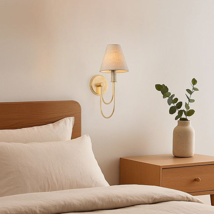 Brass Arc Arm Linen Wall Light