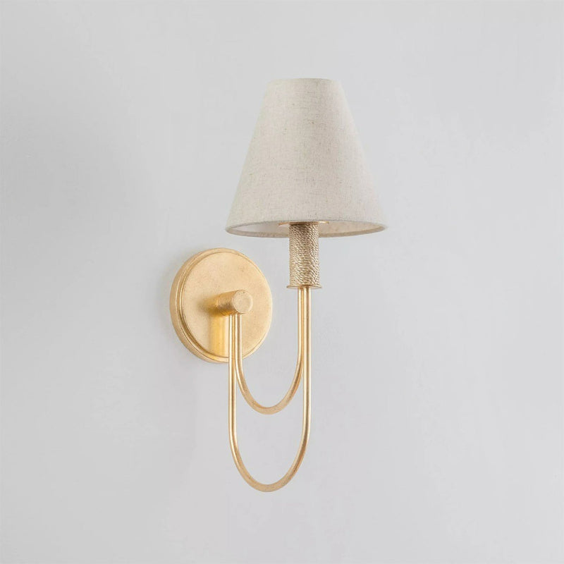 Brass Arc Arm Linen Wall Light