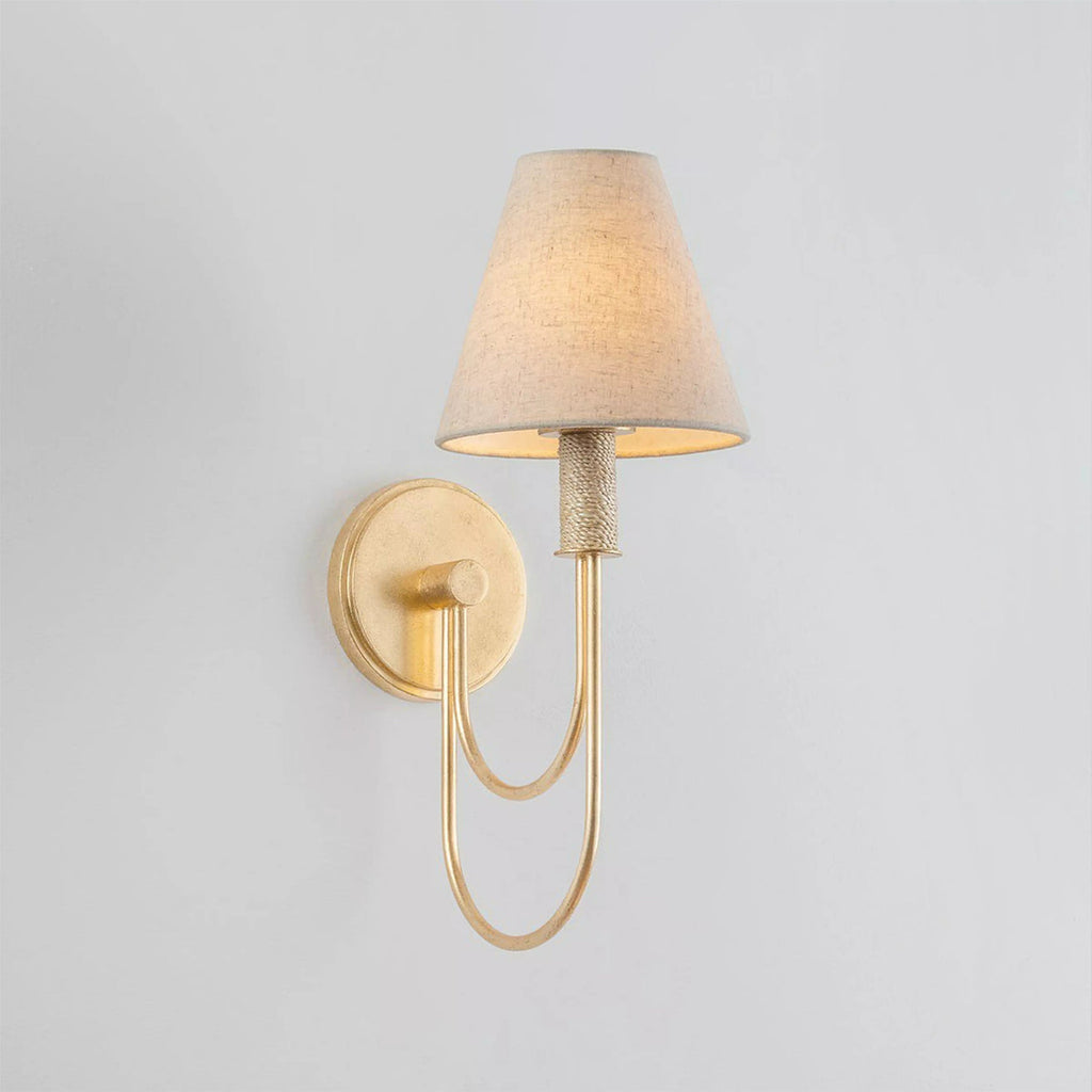 Brass Arc Arm Linen Wall Light