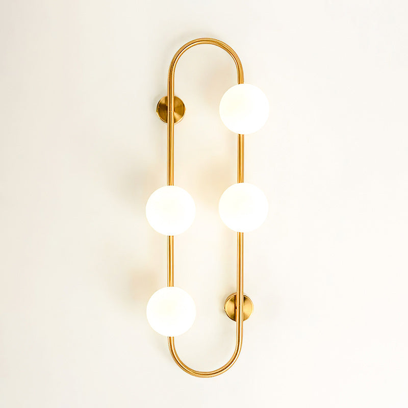 Twin Frosted Globe Curved Brass Wall Lamp