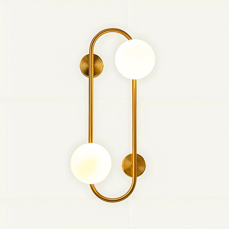 Twin Frosted Globe Curved Brass Wall Lamp