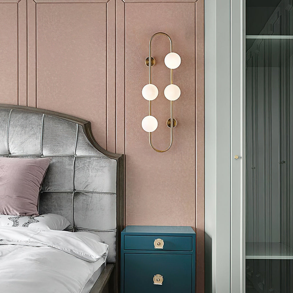 Twin Frosted Globe Curved Brass Wall Lamp
