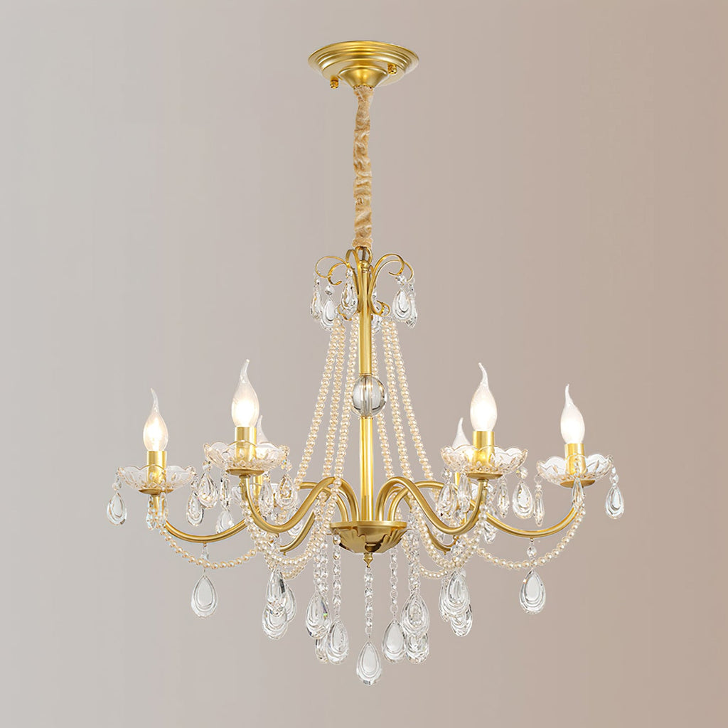 Gold Candle-Arm Crystal Chandelier