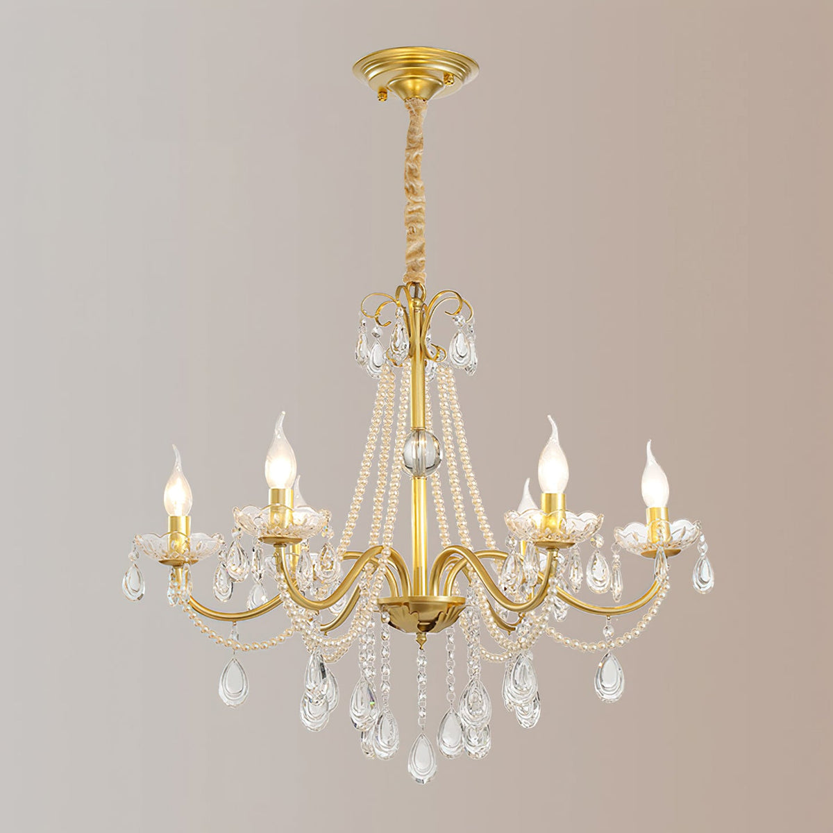 Gold Candle-Arm Crystal Chandelier