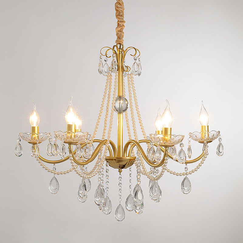 Gold Candle-Arm Crystal Chandelier