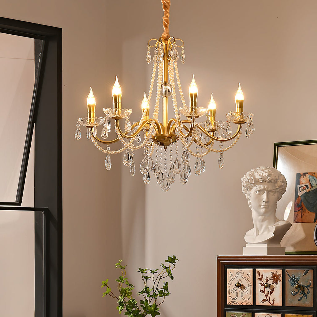 Gold Candle-Arm Crystal Chandelier
