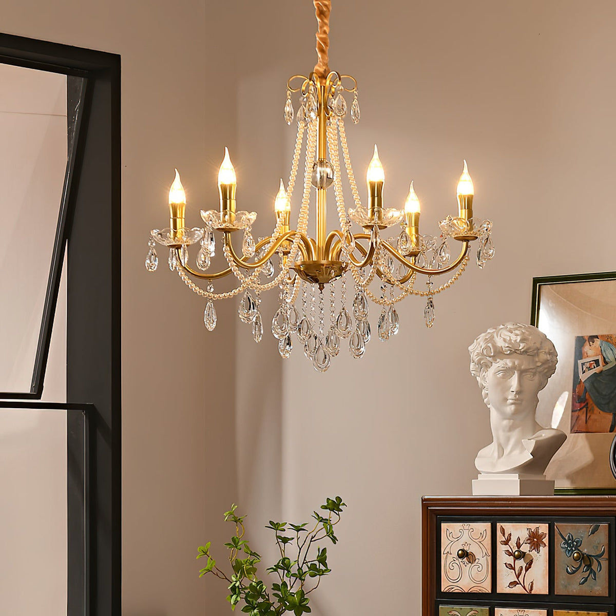Gold Candle-Arm Crystal Chandelier
