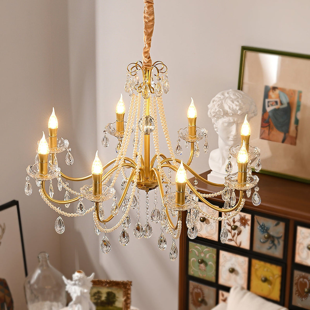 Gold Candle-Arm Crystal Chandelier