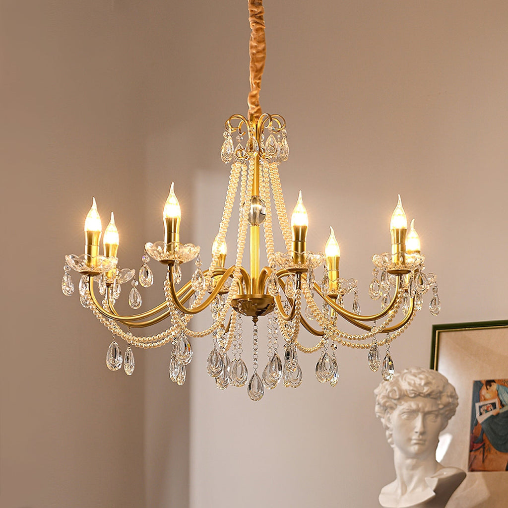 Gold Candle-Arm Crystal Chandelier