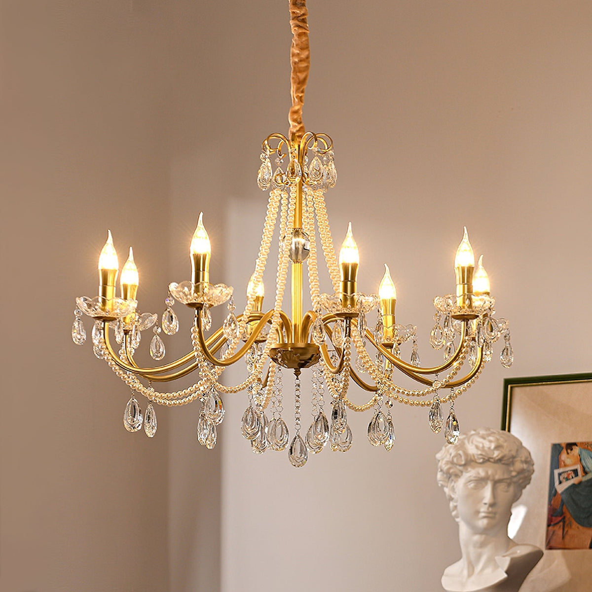 Gold Candle-Arm Crystal Chandelier