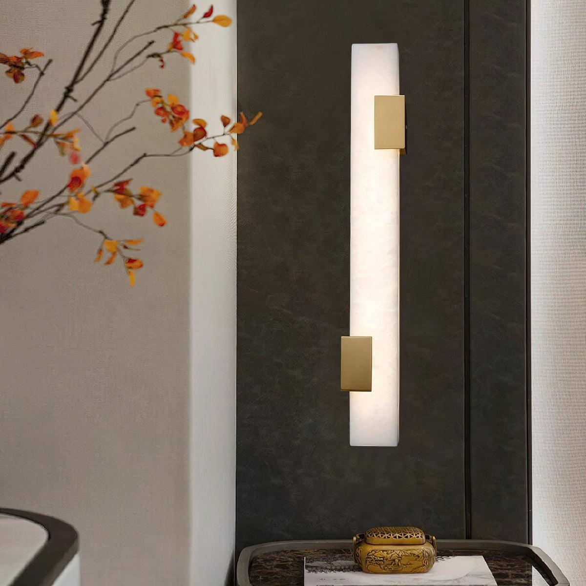 Elongated Alabaster Brass LED Wall Light