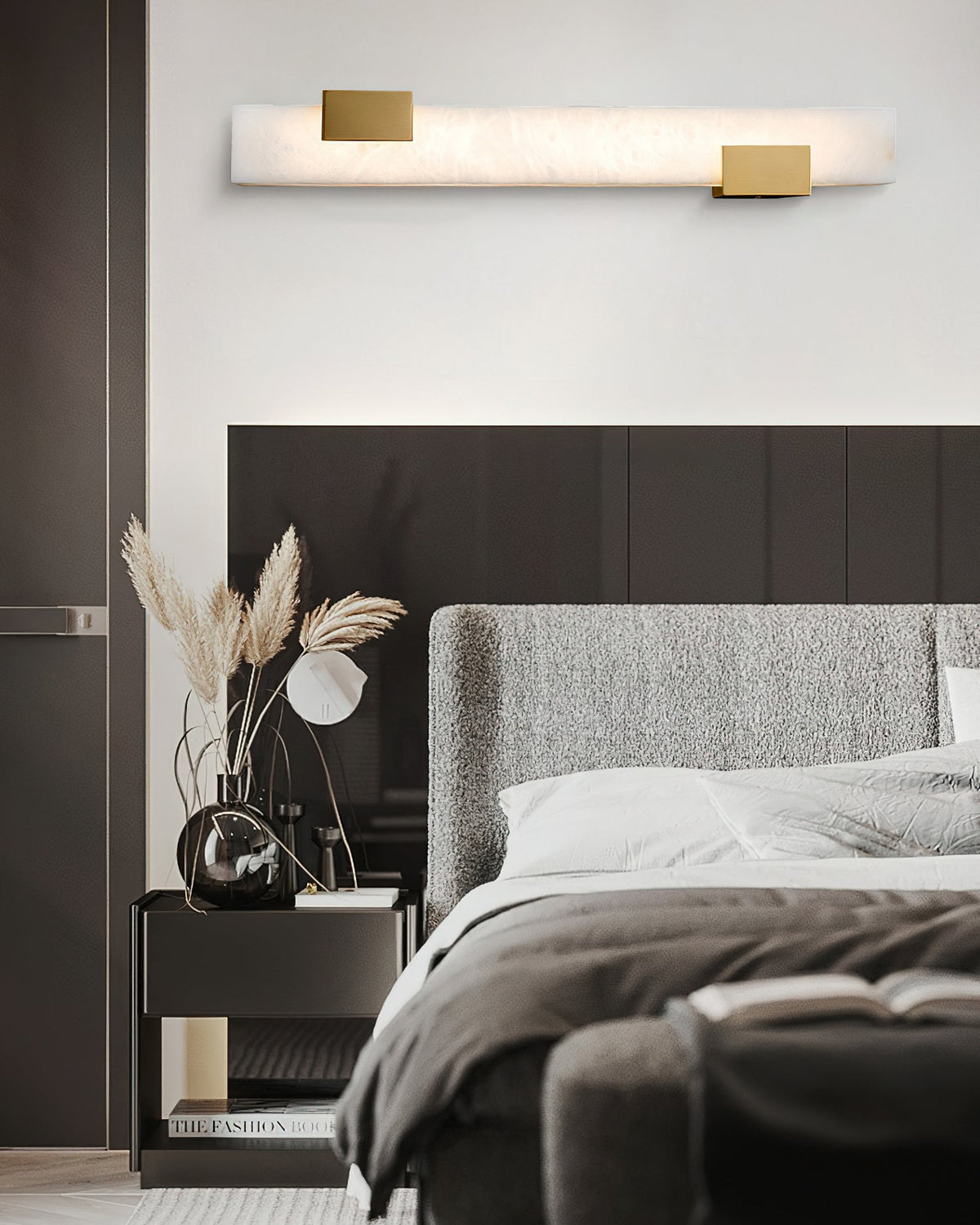 Elongated Alabaster Brass LED Wall Light