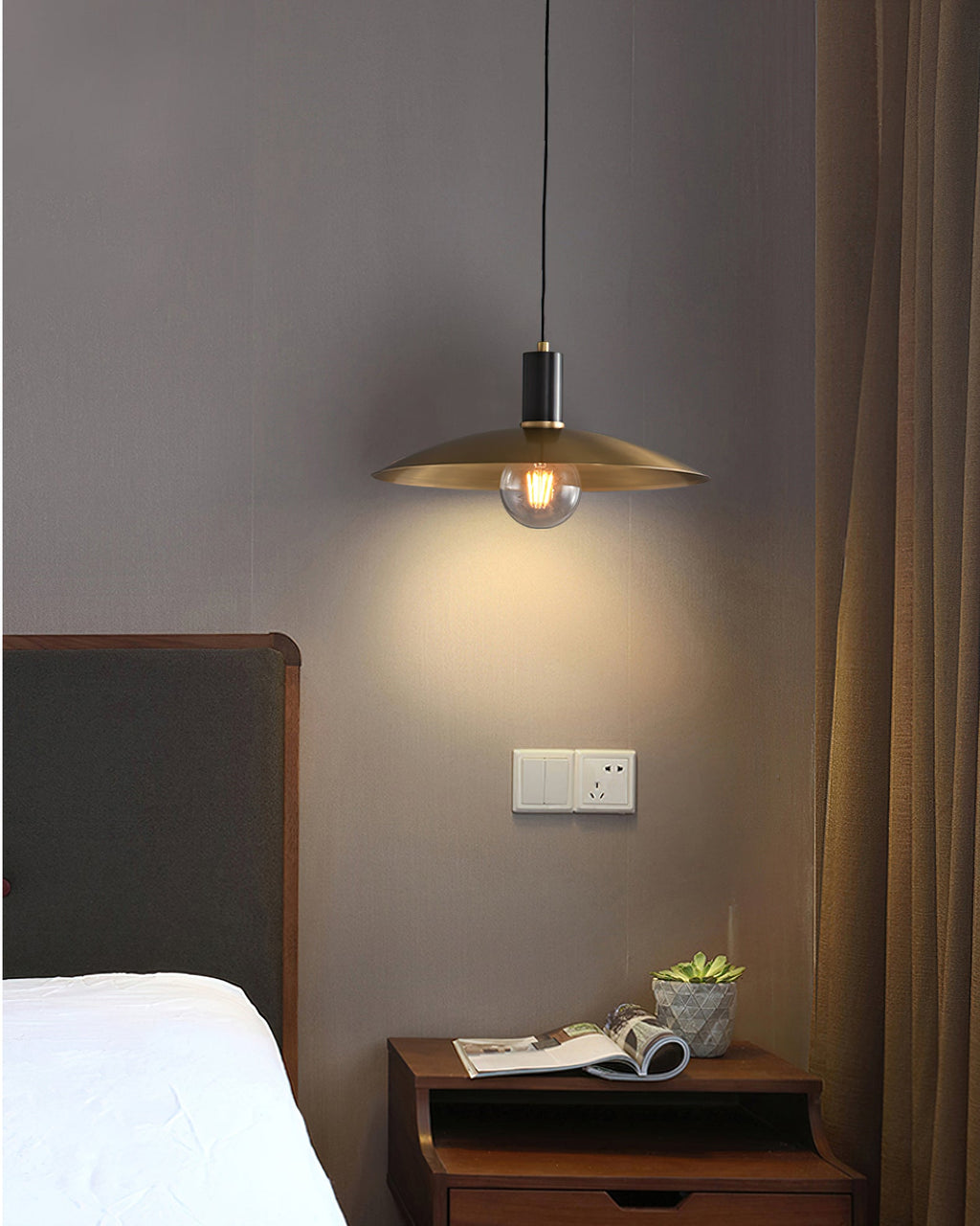 Wide Brass Shade Pendant Light
