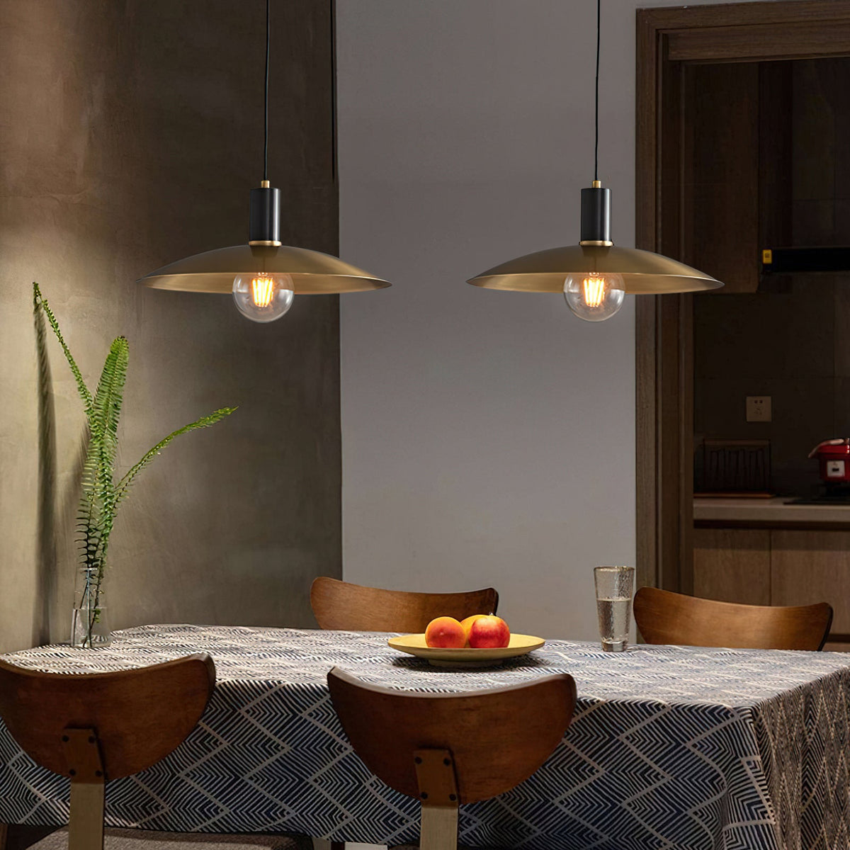 Wide Brass Shade Pendant Light