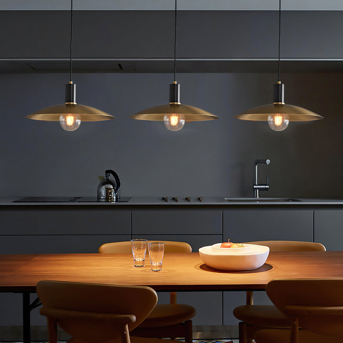 Wide Brass Shade Pendant Light