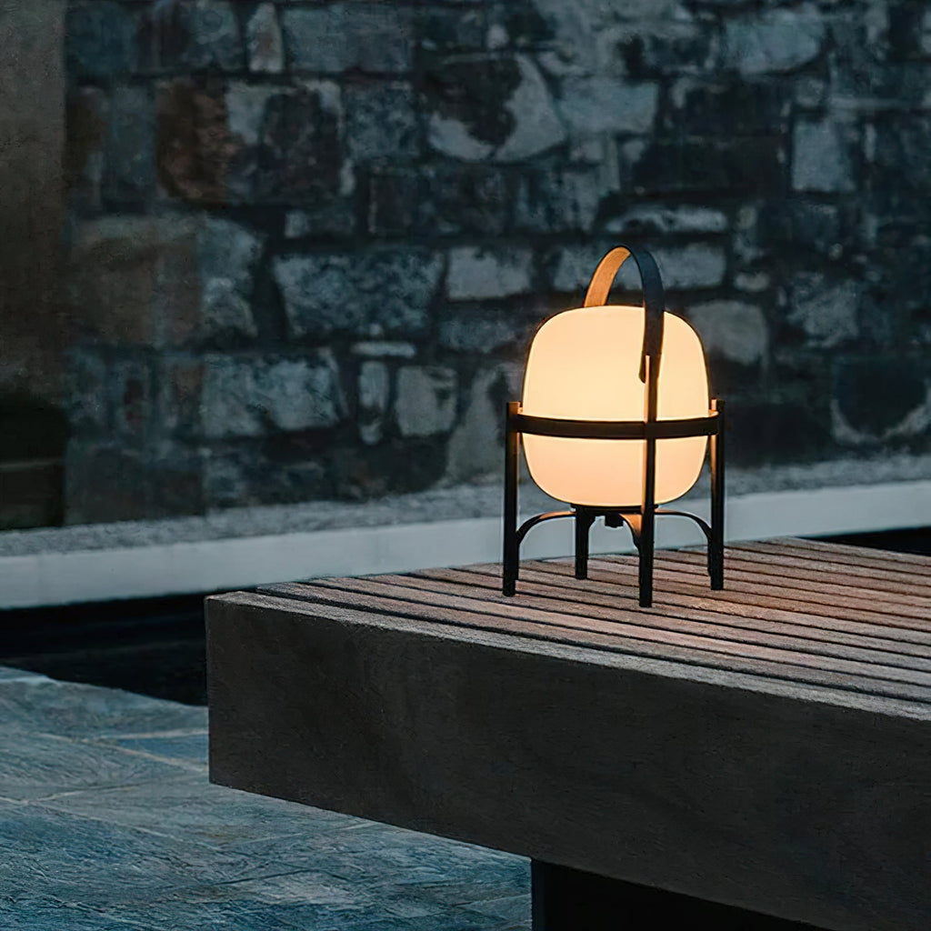 Wooden Frame Glass Lantern Table Lamp
