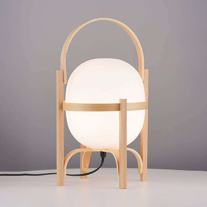 Wooden Frame Glass Lantern Table Lamp