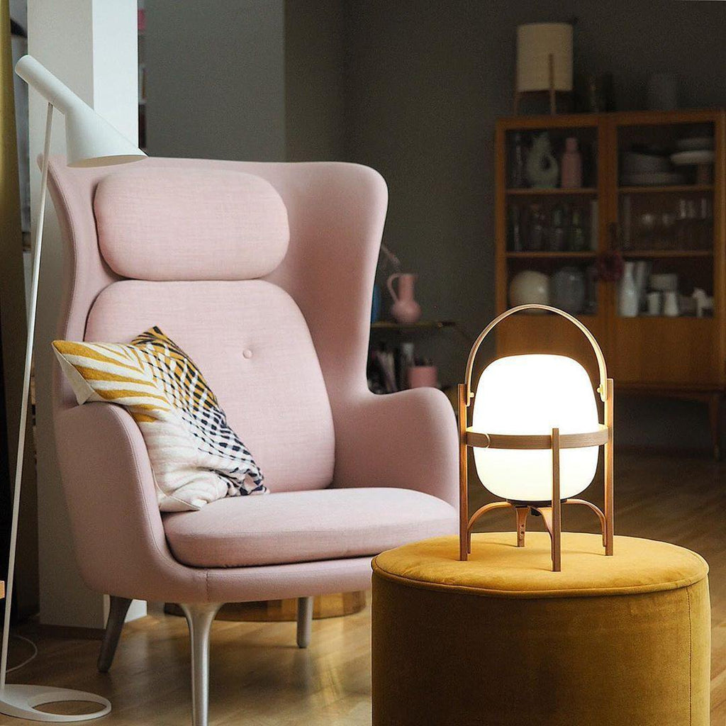 Wooden Frame Glass Lantern Table Lamp