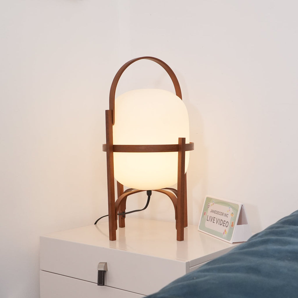 Wooden Frame Glass Lantern Table Lamp