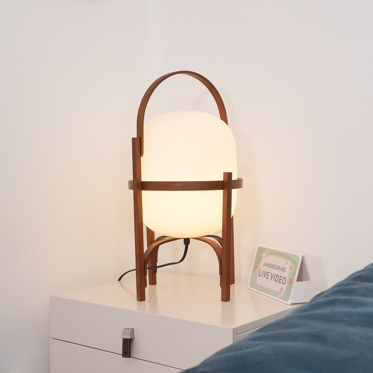 Wooden Frame Glass Lantern Table Lamp