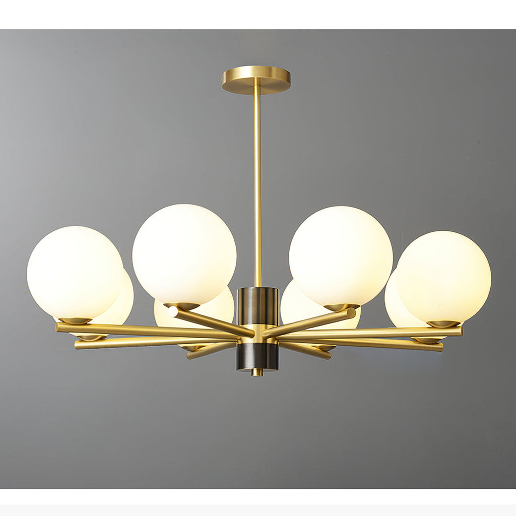 Angular Brass Arm Glass Globe Chandelier