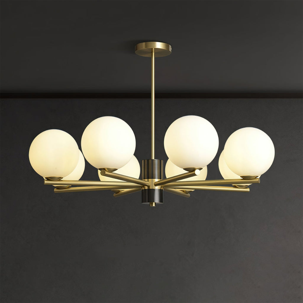 Angular Brass Arm Glass Globe Chandelier