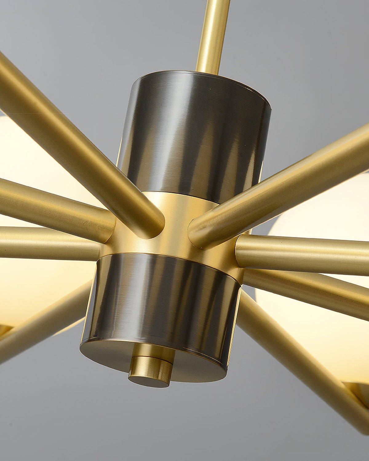 Angular Brass Arm Glass Globe Chandelier