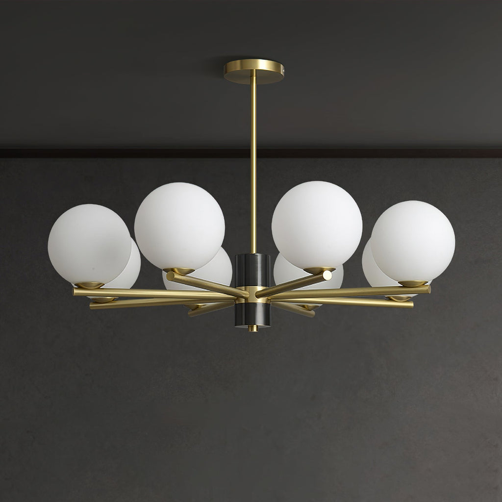 Angular Brass Arm Glass Globe Chandelier