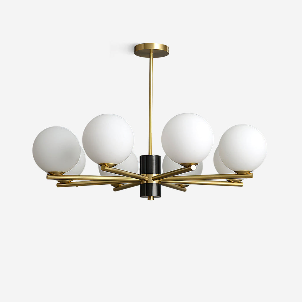Angular Brass Arm Glass Globe Chandelier