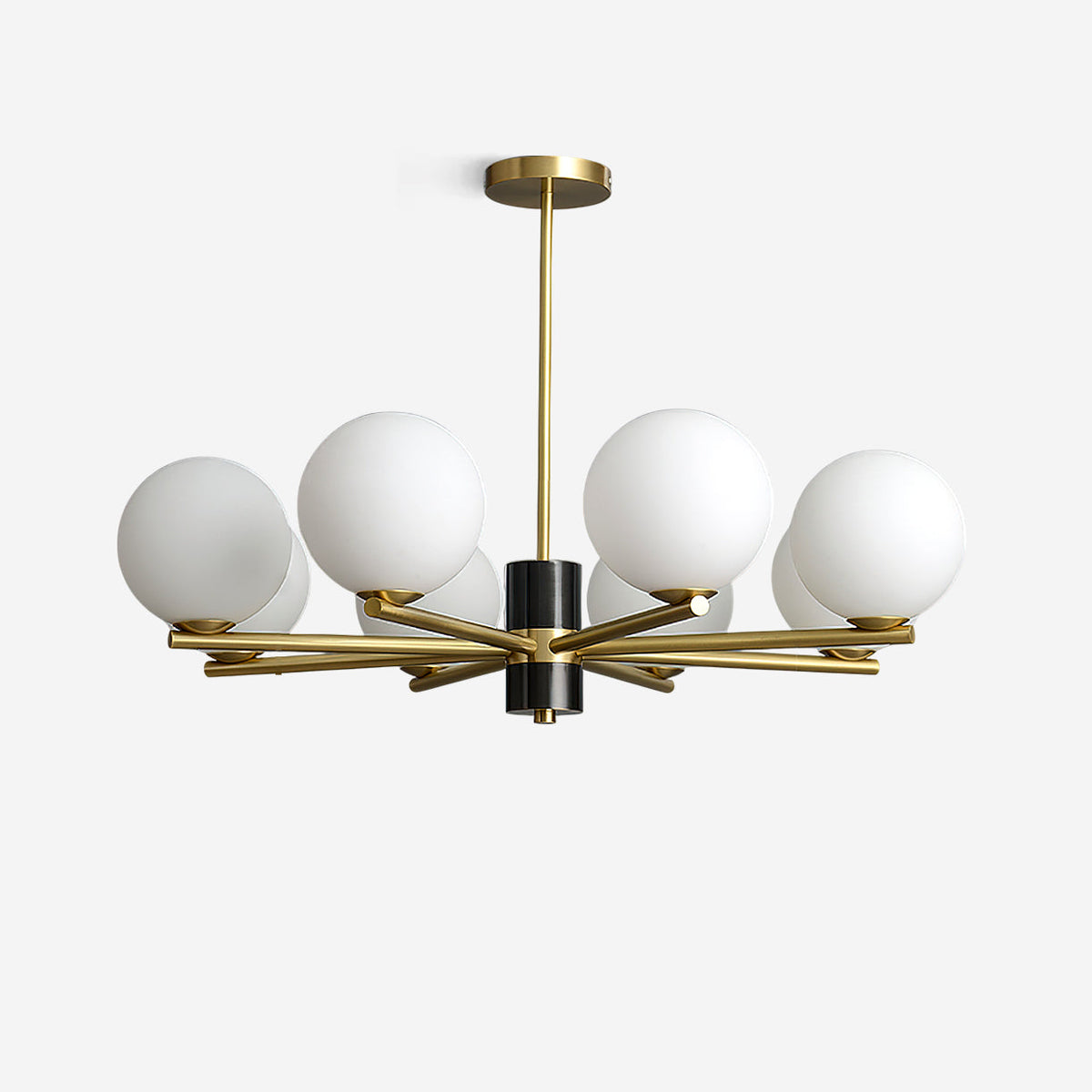 Angular Brass Arm Glass Globe Chandelier
