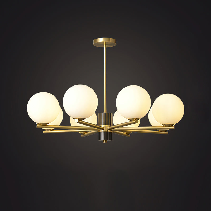 Angular Brass Arm Glass Globe Chandelier