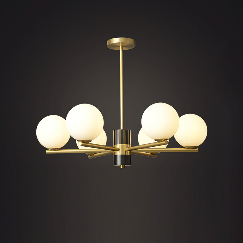 Angular Brass Arm Glass Globe Chandelier