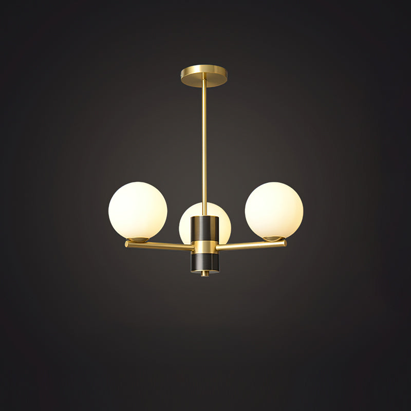 Angular Brass Arm Glass Globe Chandelier