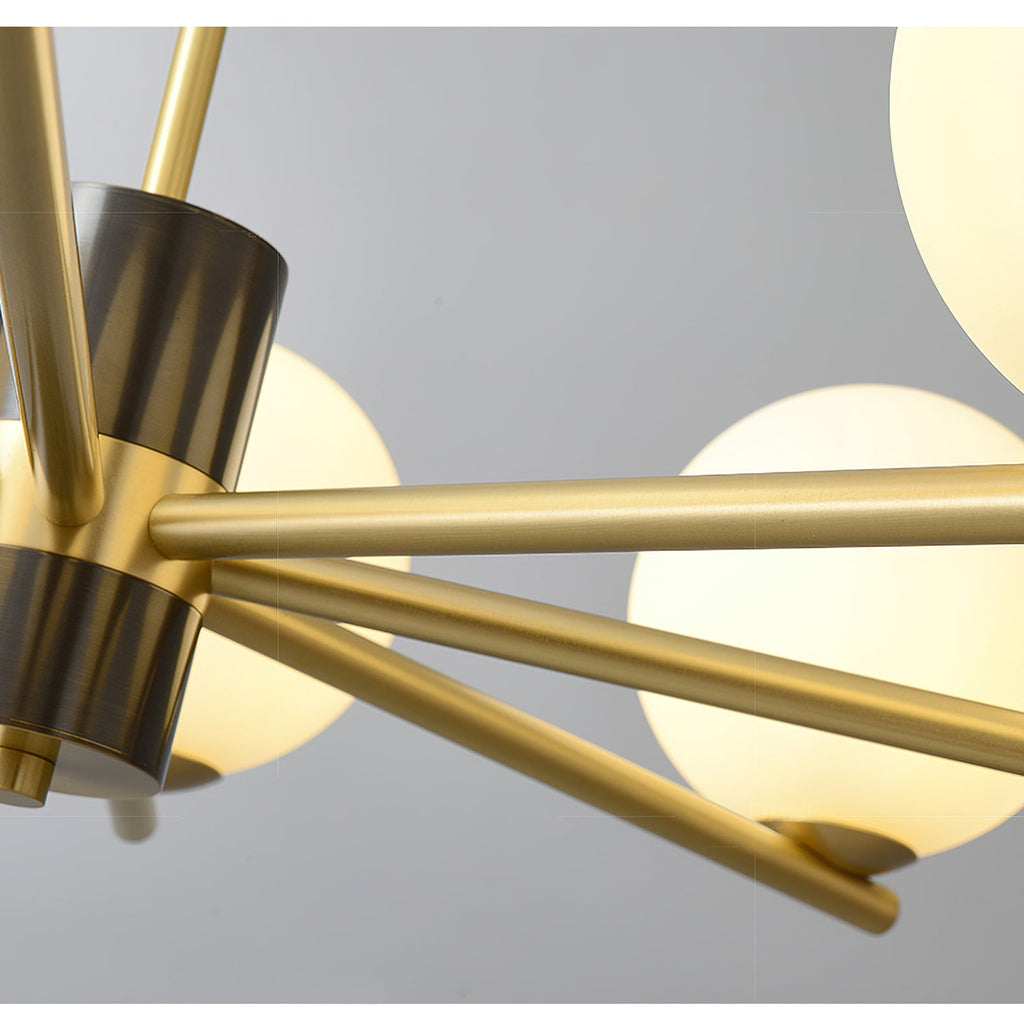 Angular Brass Arm Glass Globe Chandelier