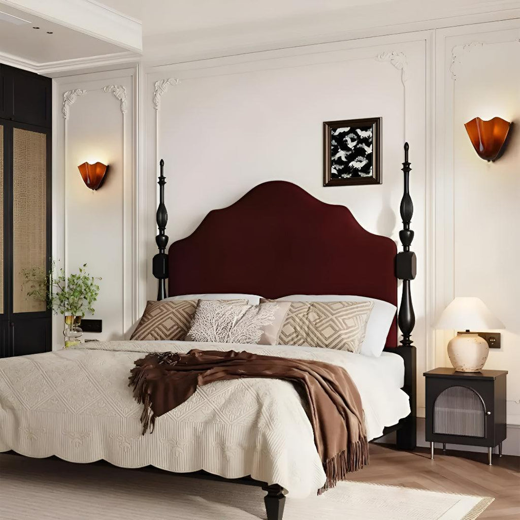 Classic Wall Sconce Light for Living Room with Curved Petal Glass Shade