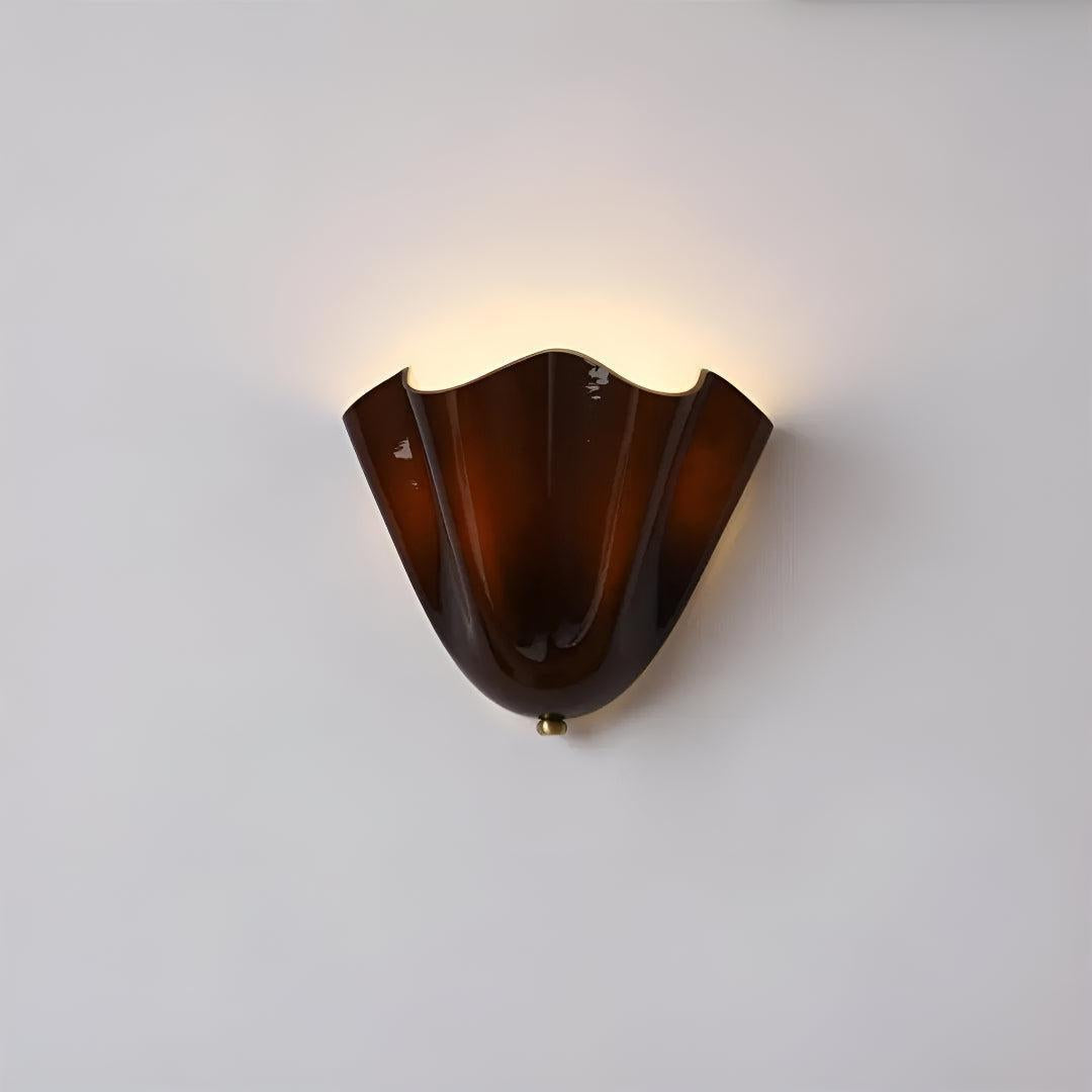 Classic Wall Sconce Light for Living Room with Curved Petal Glass Shade