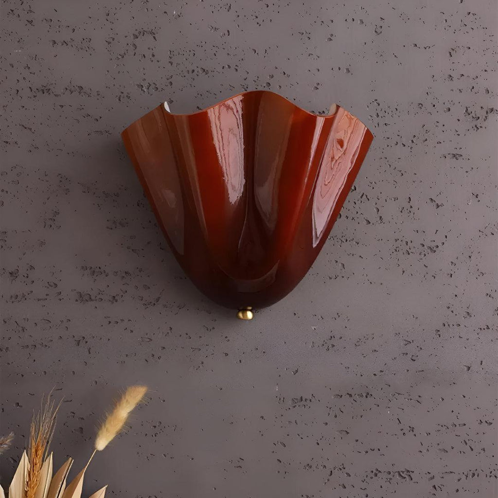 Classic Wall Sconce Light for Living Room with Curved Petal Glass Shade