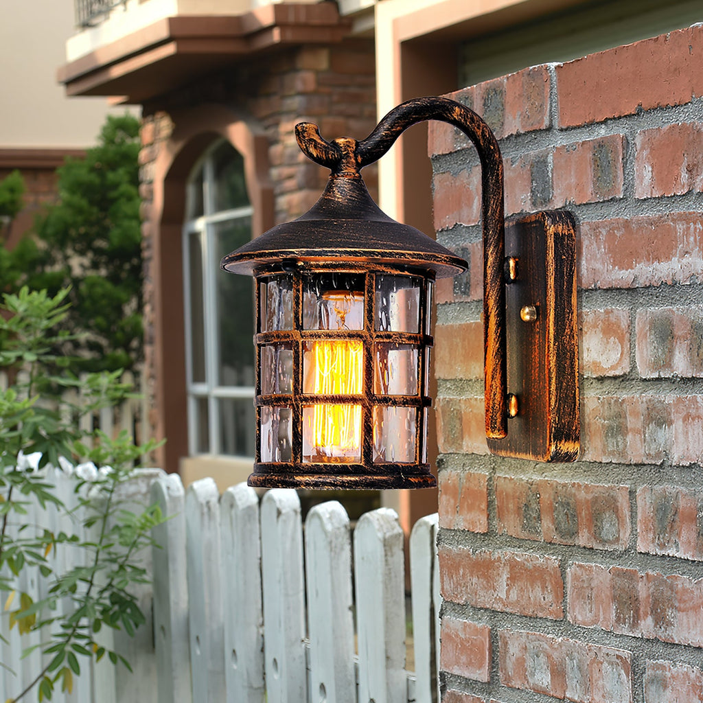 Seeded Glass Lantern Outdoor Wall Light