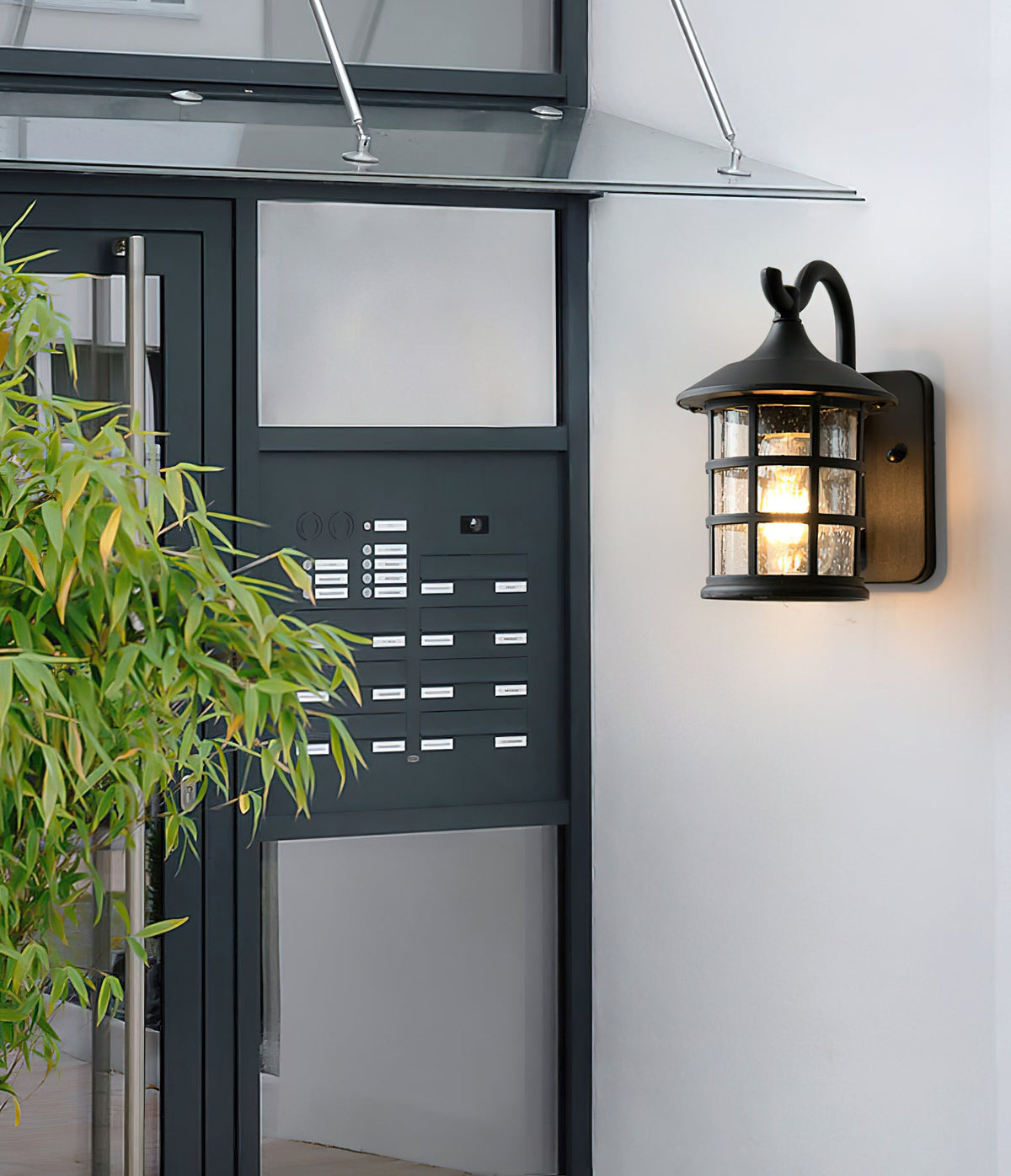 Seeded Glass Lantern Outdoor Wall Light