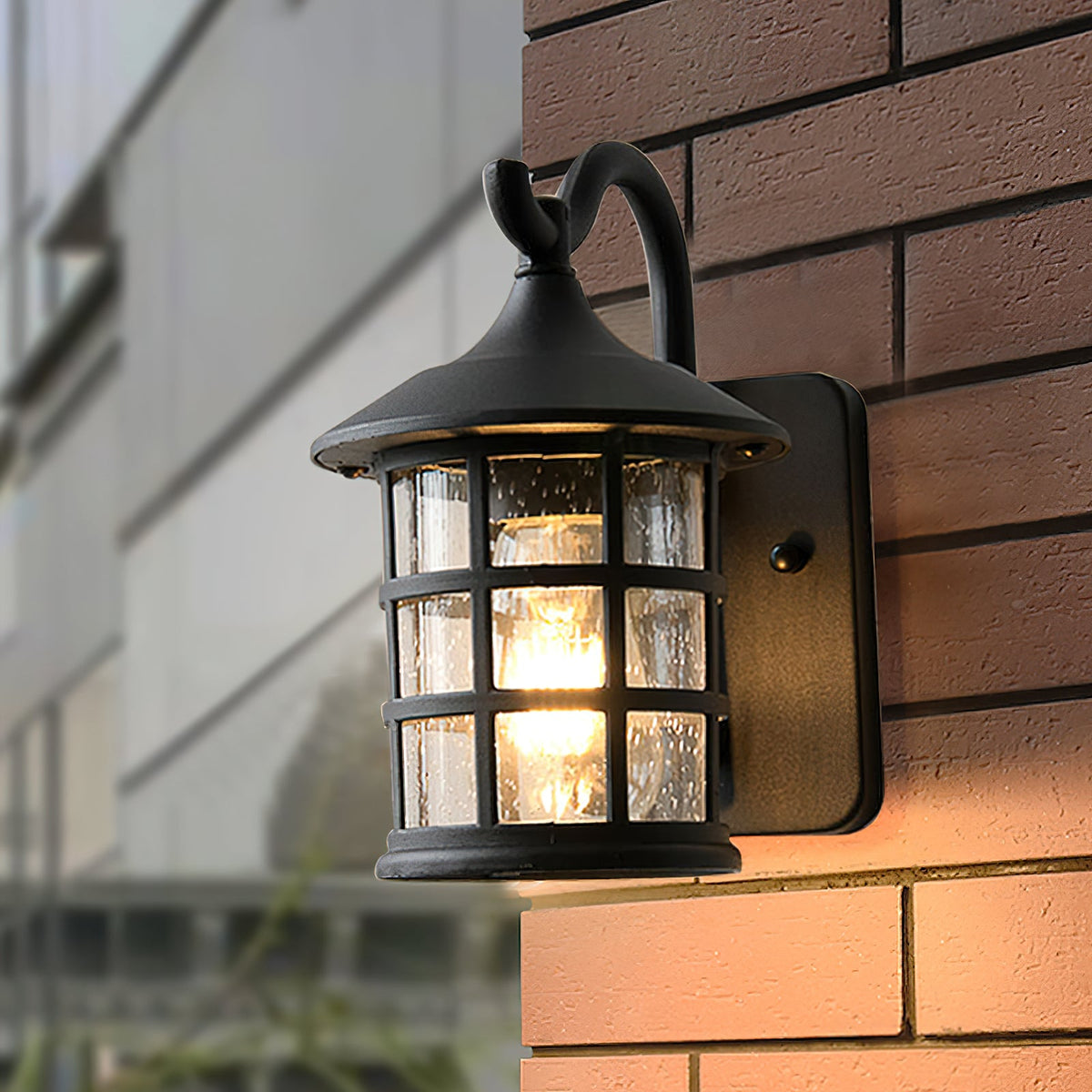 Seeded Glass Lantern Outdoor Wall Light